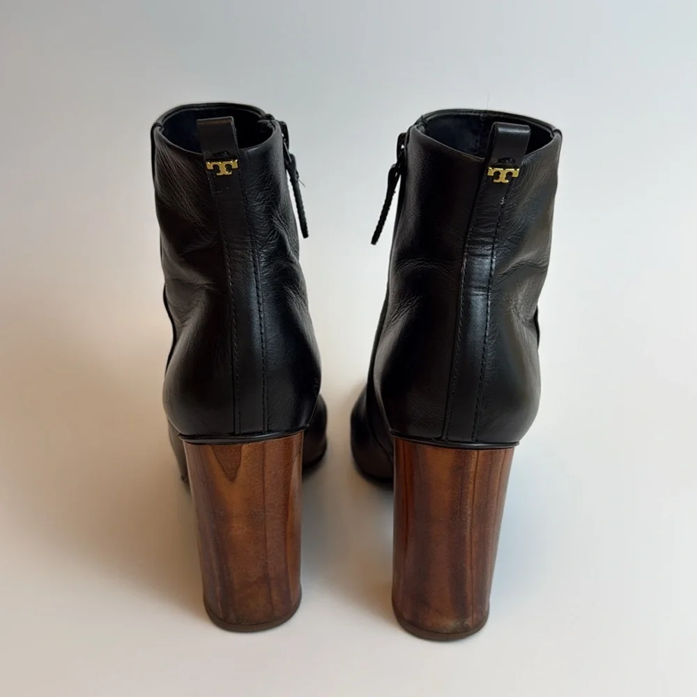 Tory Burch Black‎ Heeled Boots with Wood Heel Size 7M